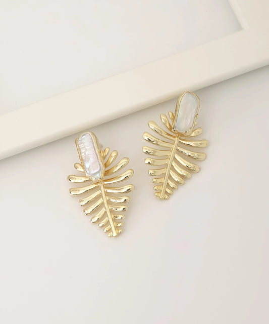 Gold Plated Leaf Stone Earrings