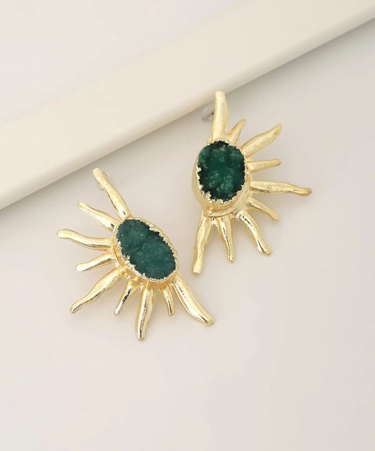 Gold Plated Green Stone Earrings