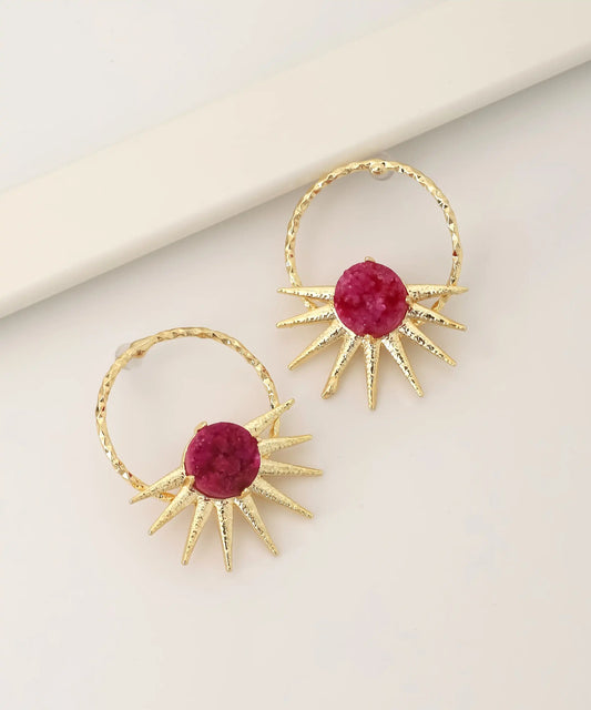 Gold Plated Pink Stone Earrings