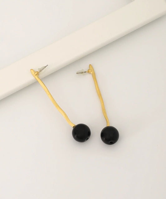 Gold Plated Black Long Earrings
