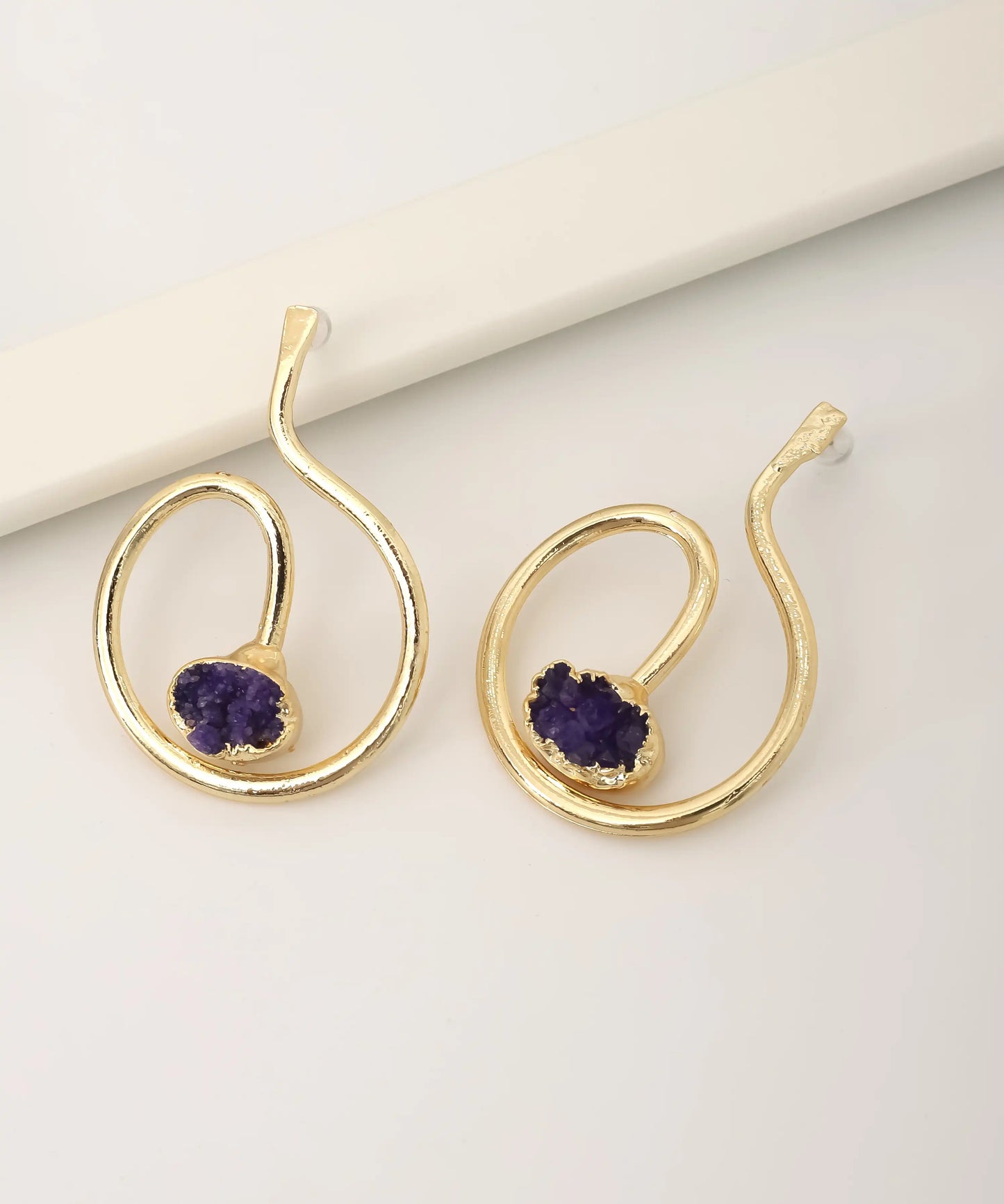 Gold Plated Purple Stone Earrings