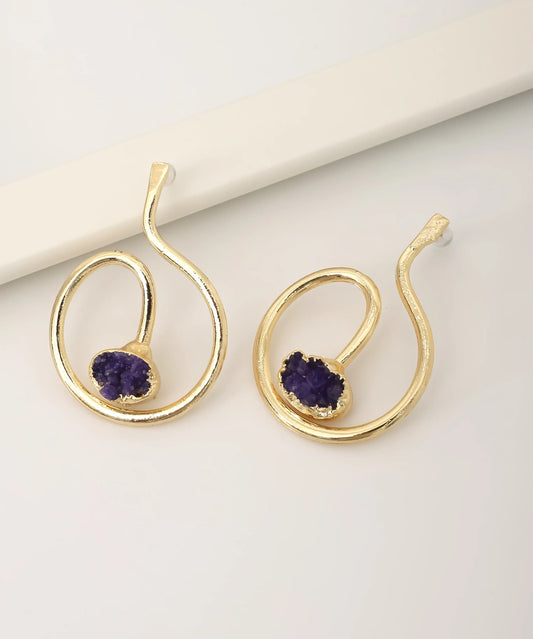 Gold Plated Purple Stone Earrings