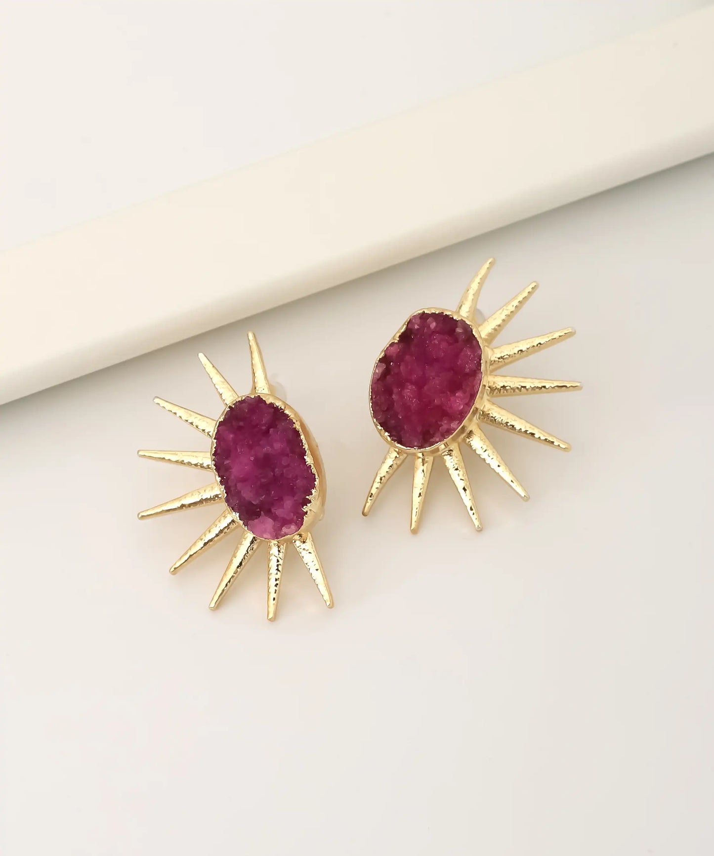 Gold Plated Purple Stone Earrings