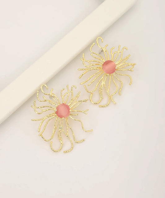 Gold Plated Pink Stone Earrings
