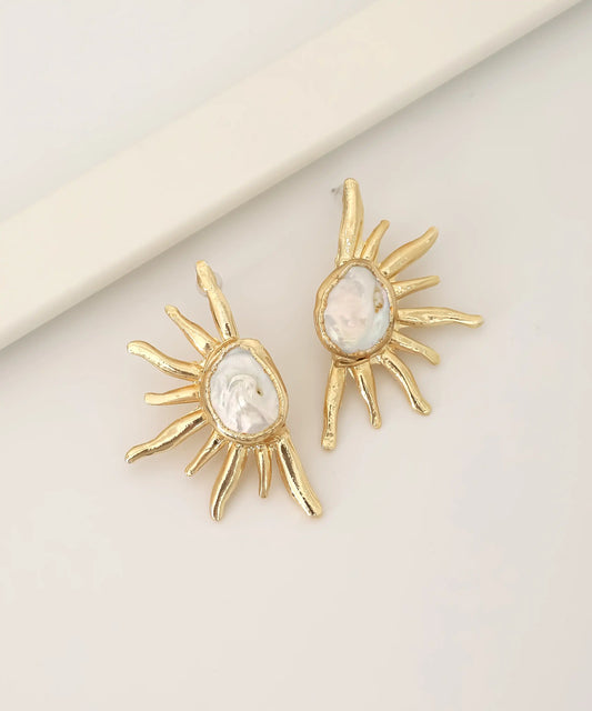 Gold Plated Stone Sun Earrings