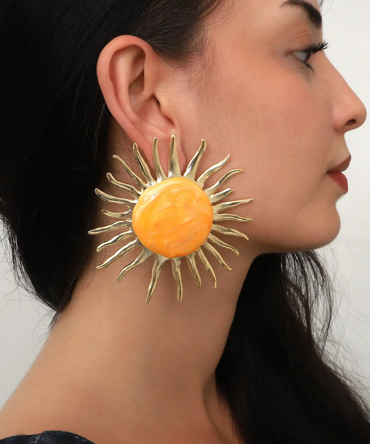 Gold Plated Orange Sun Earrings