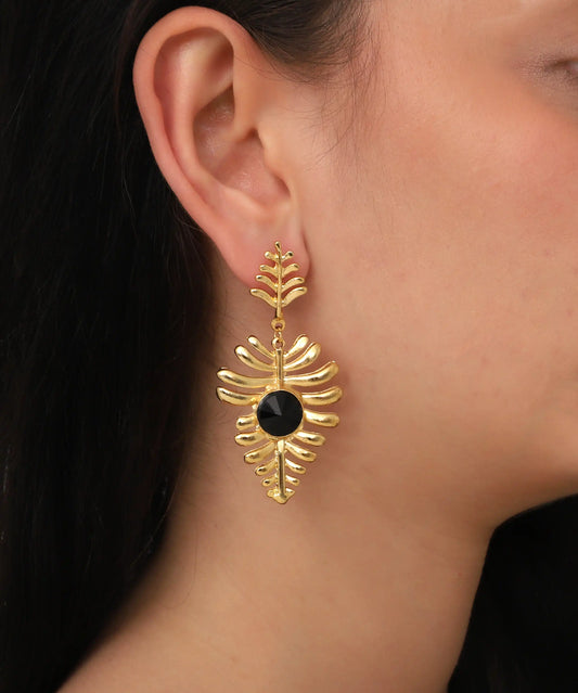 Gold Plated Stone Leaf Earrings