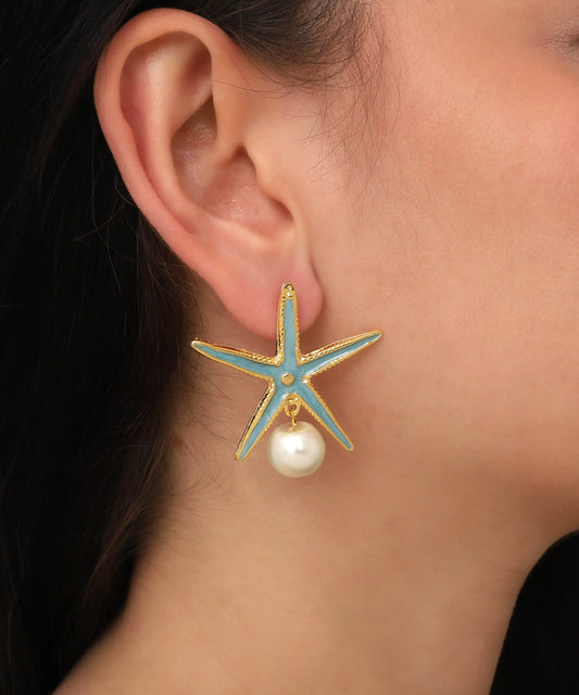 Gold Plated Green Starfish Earrings