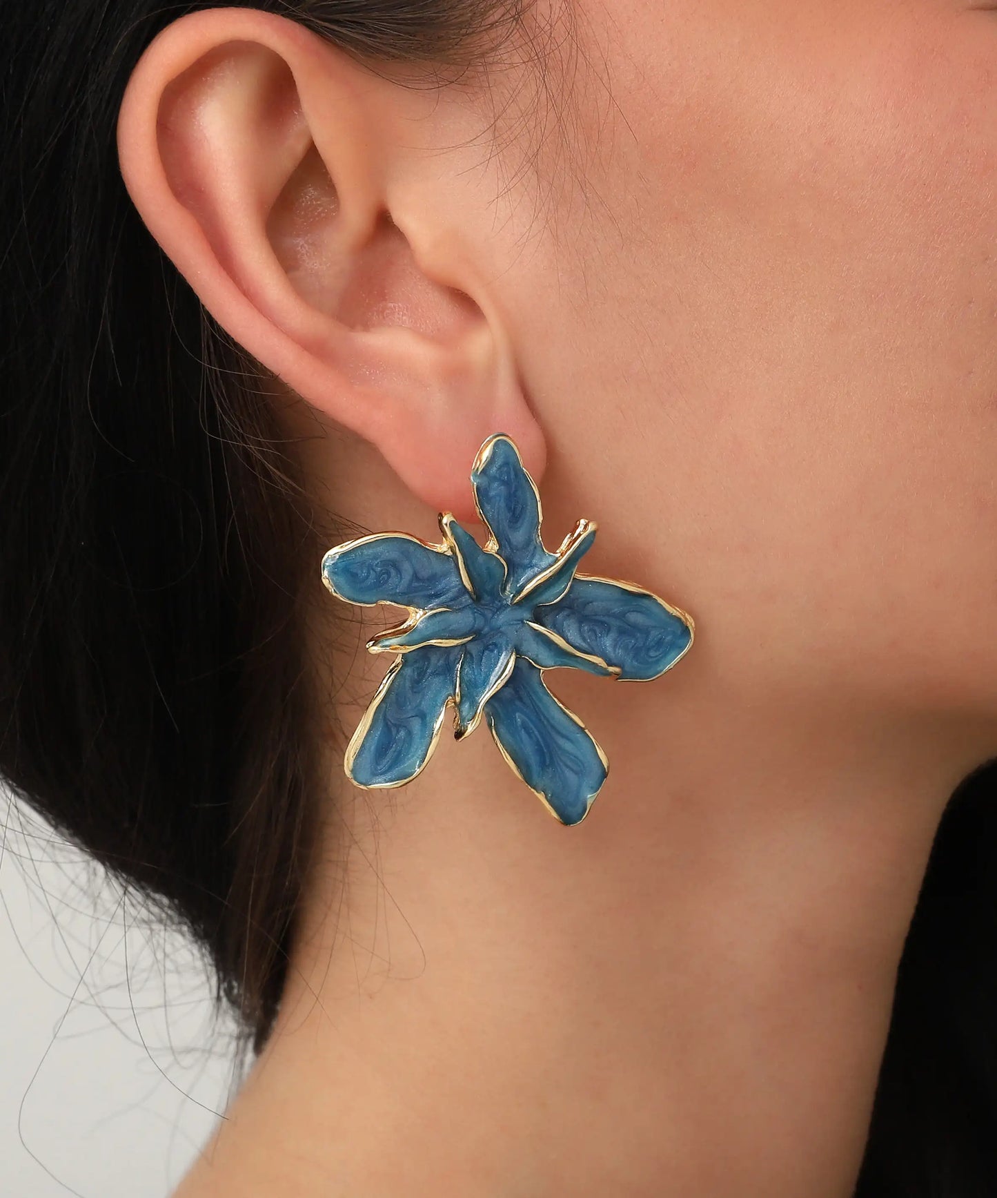 Gold Plated Blue Flower Earrings
