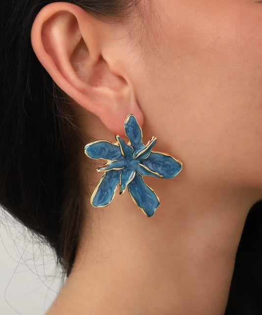 Gold Plated Blue Flower Earrings