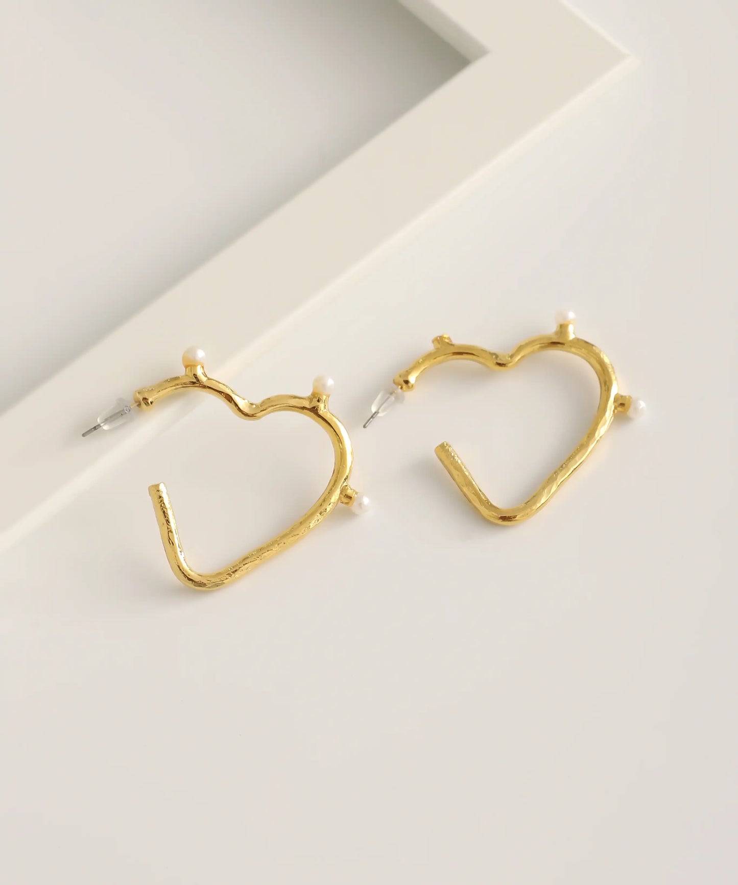 Gold Plated Pearl Heart Earrings