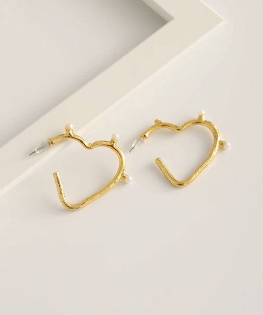 Gold Plated Pearl Heart Earrings