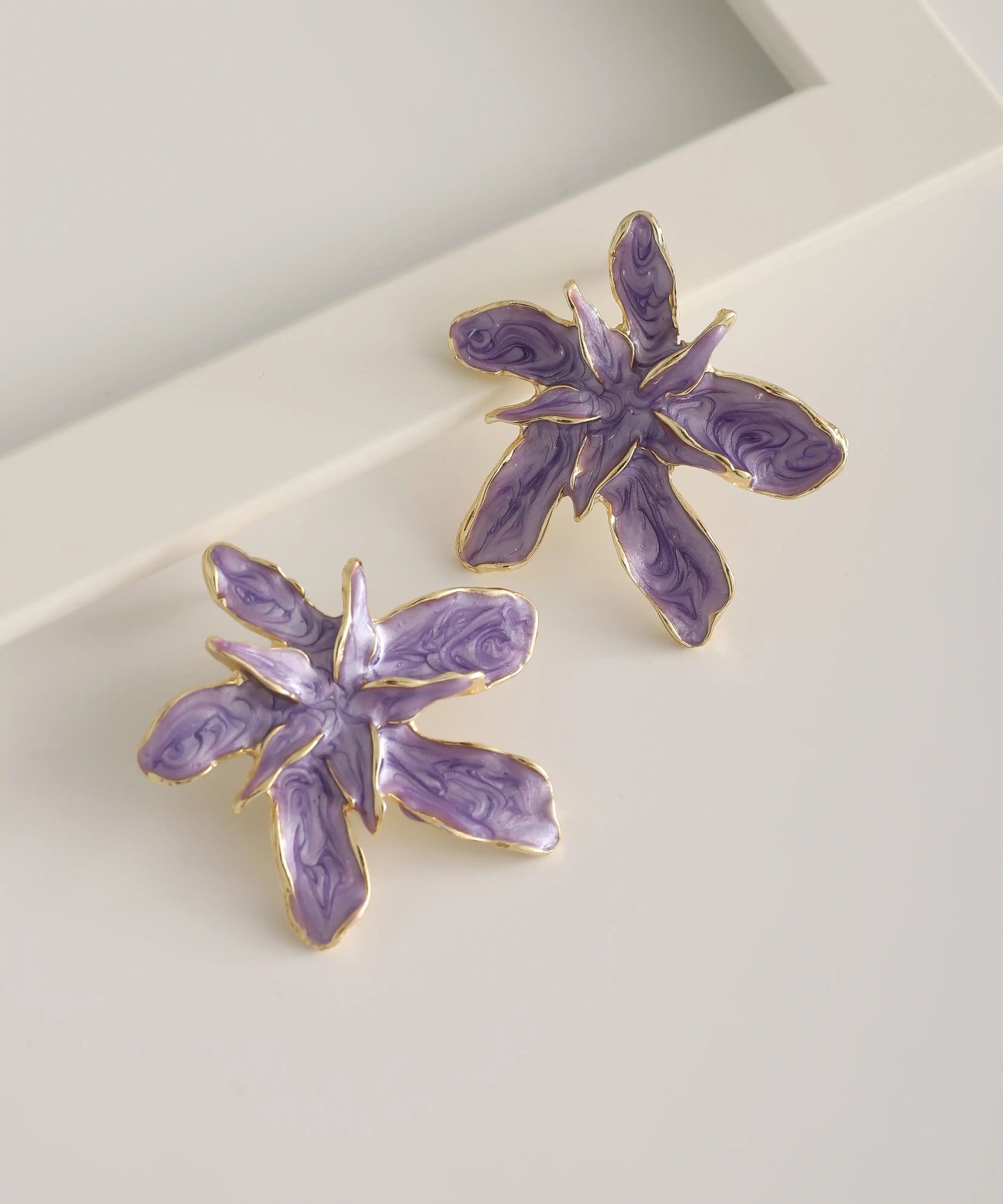 Gold Plated Purple Flower Earrings