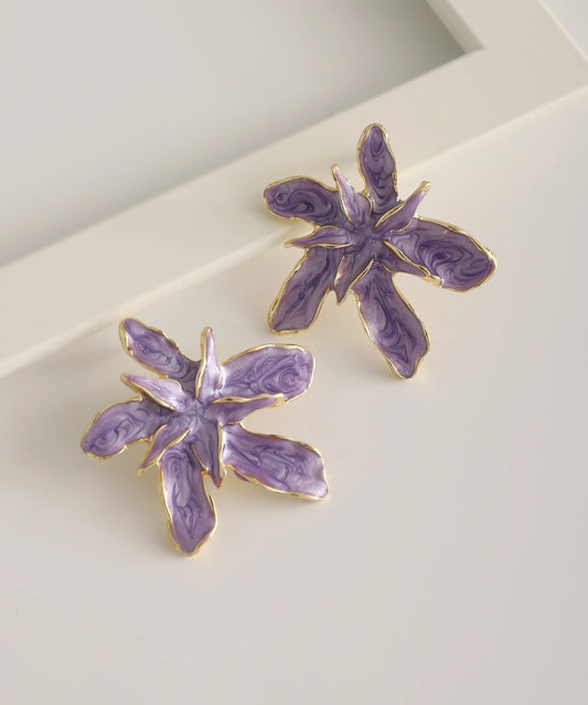 Gold Plated Purple Flower Earrings