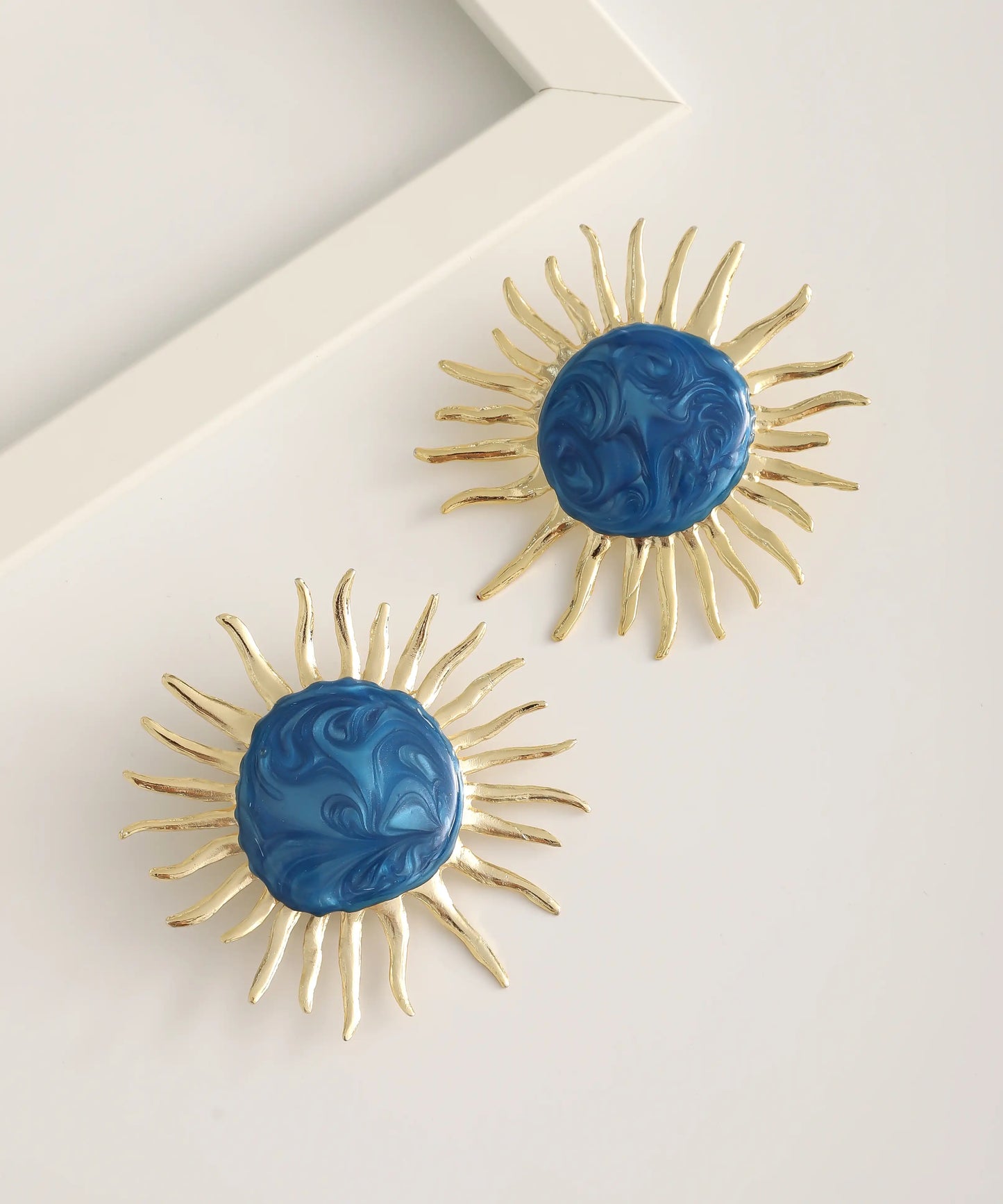 Gold Plated Blue Sun Earrings