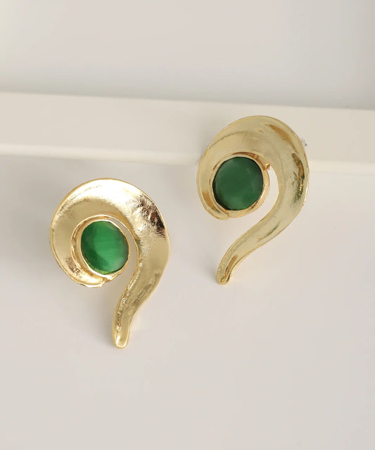 Gold Plated Green Stone Earrings