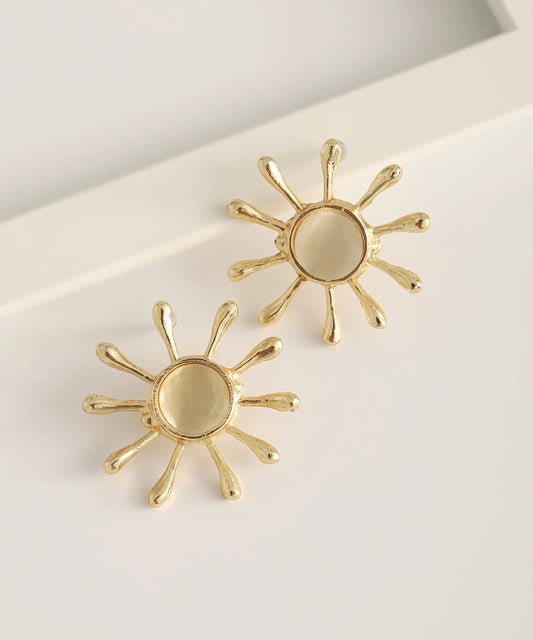 Gold Plated Stone Flower Earrings