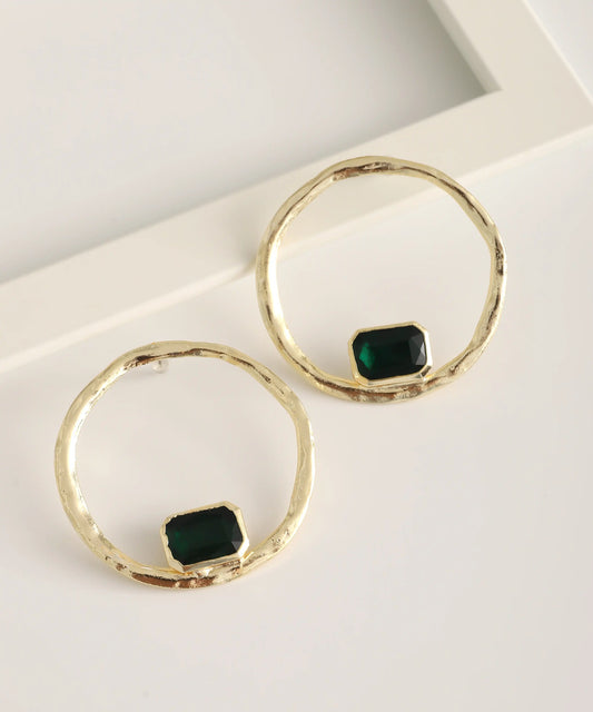 Gold Plated Stone Circle Earrings