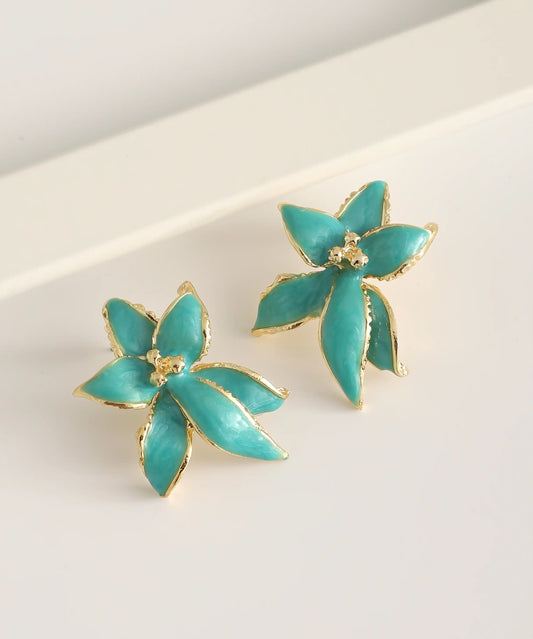 Gold Plated Turquoise Flower Earrings