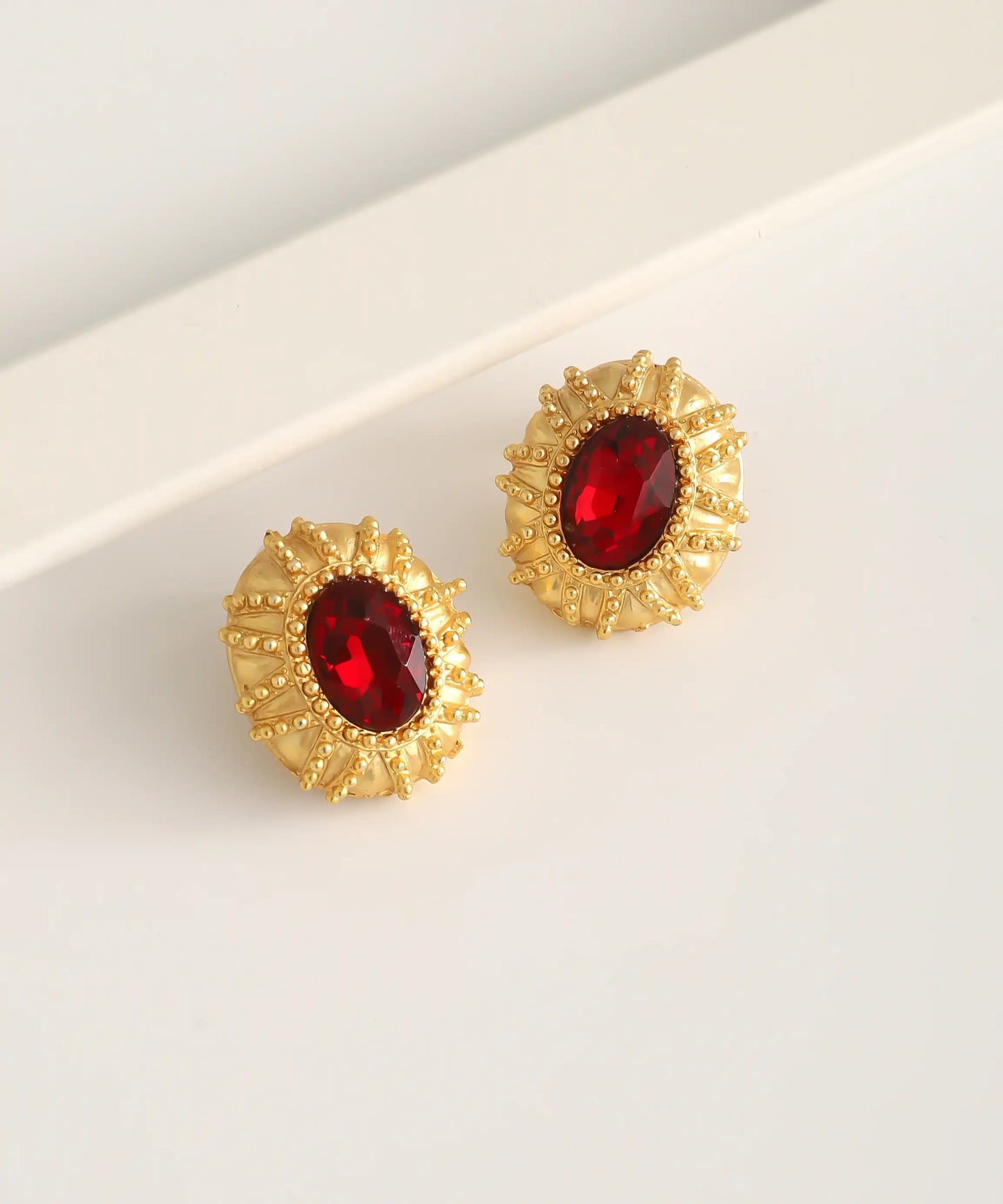 Gold Plated Red Stone Earrings