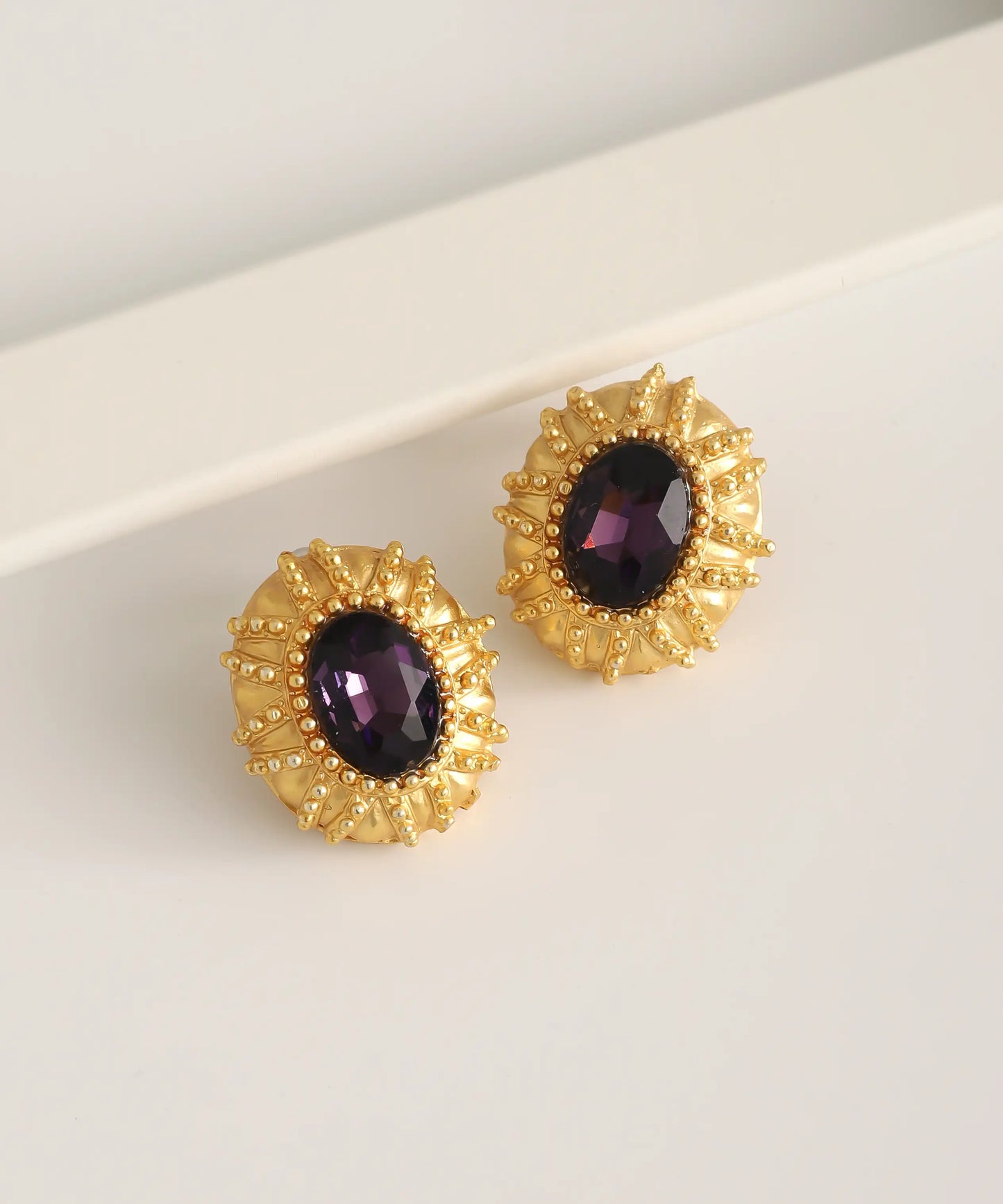 Gold Plated Purple Stone Earrings