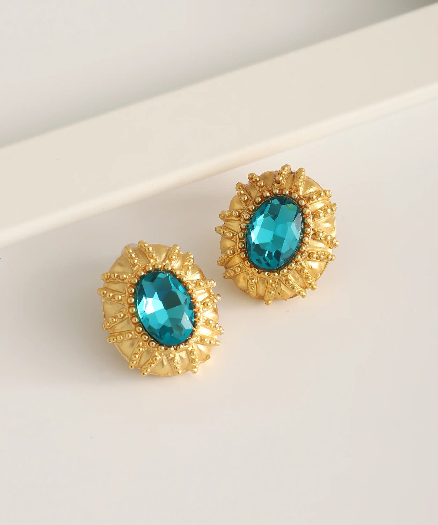 Gold Plated Blue Stone Earrings