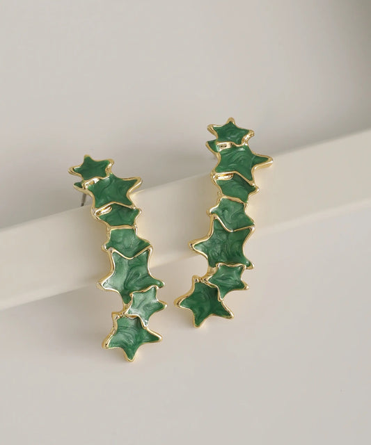 Gold Plated Green Star Earrings