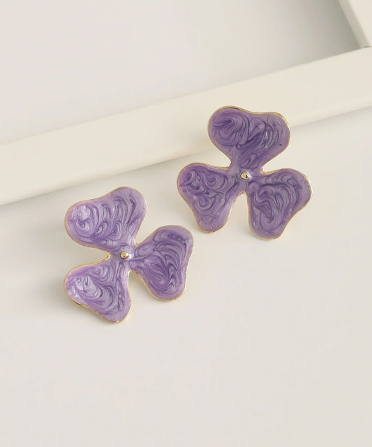 Gold Plated Purple Flower Earrings