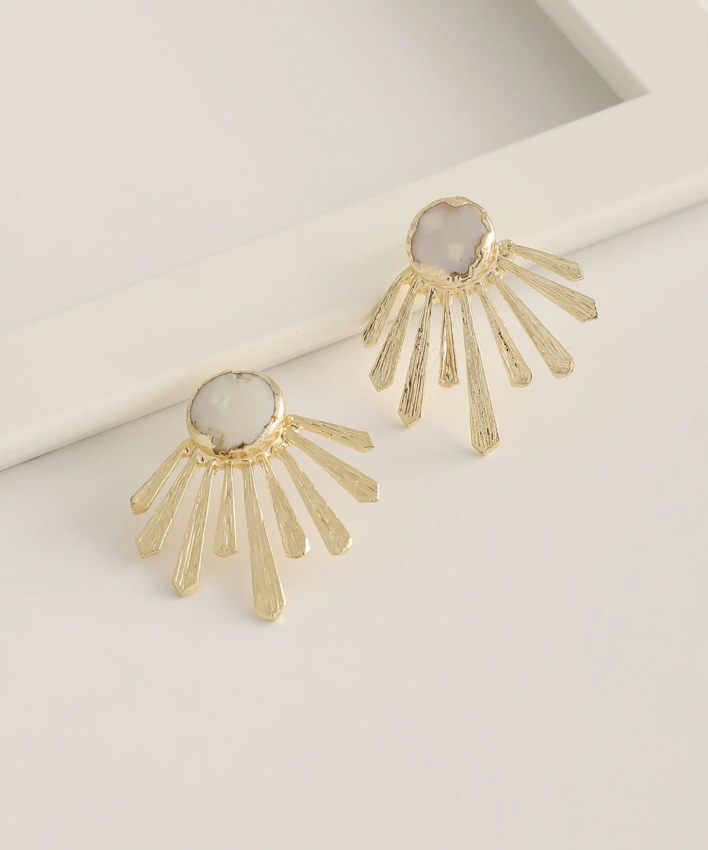 Gold Plated Abstract Stone Earrings