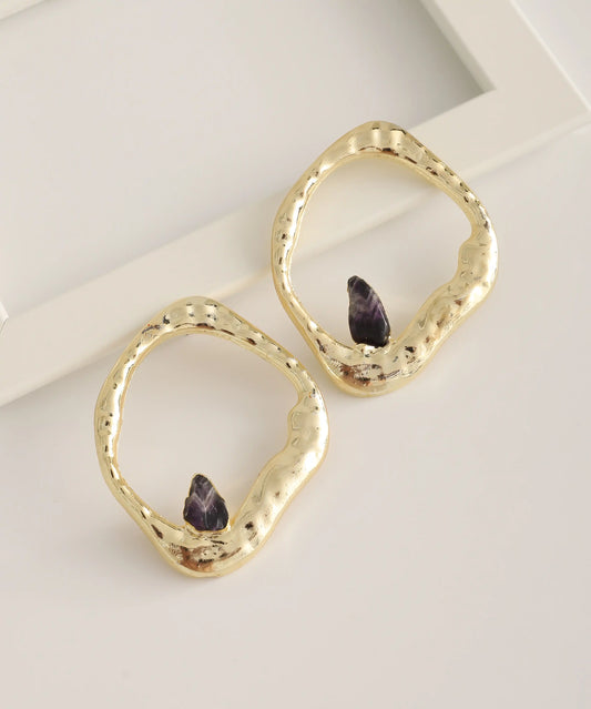 Gold Plated Circle Stone Earrings