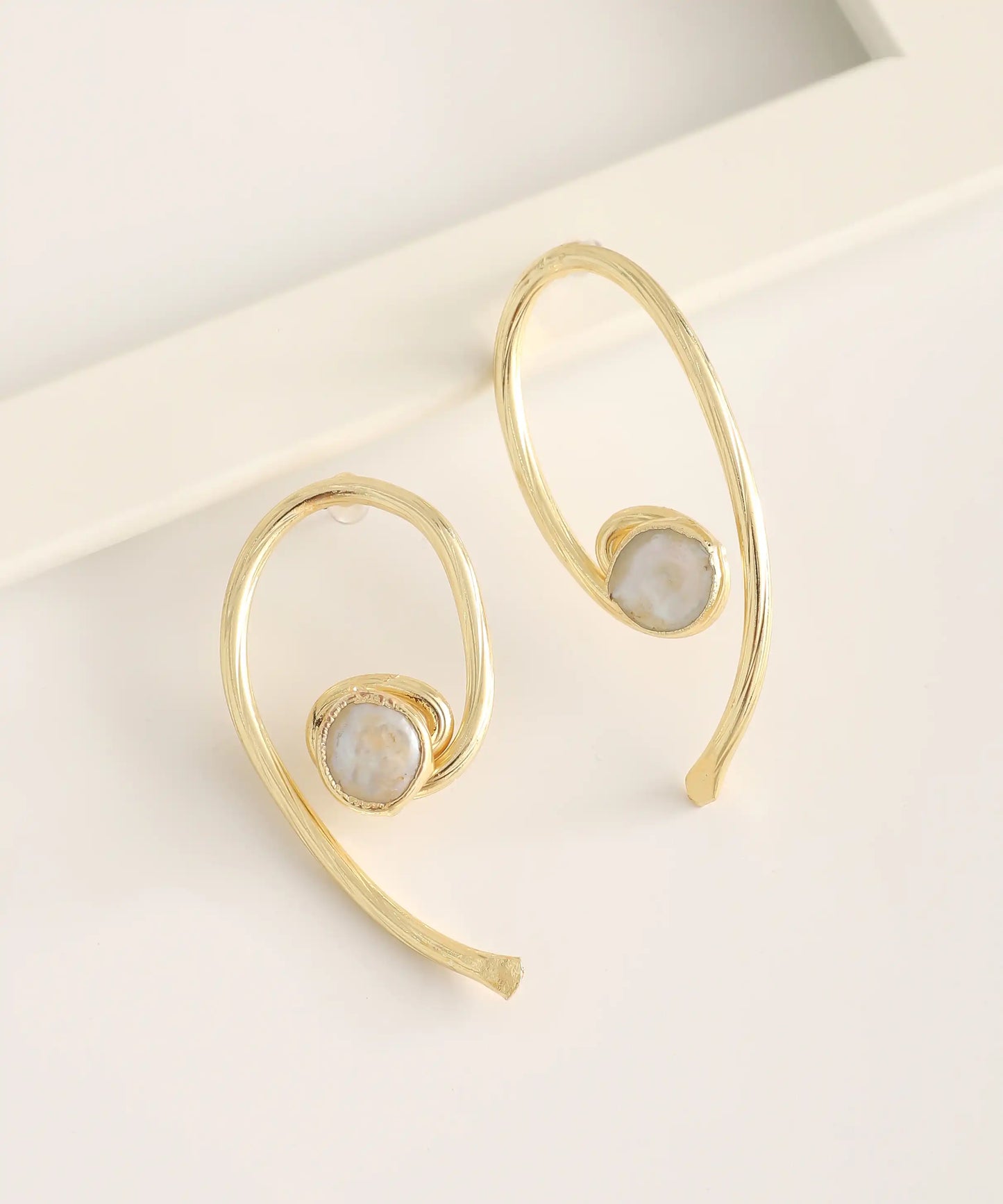 Gold Plated Stone Abstract Earrings