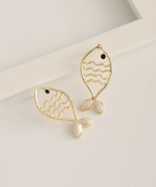 Gold Plated Stone Fish Earrings
