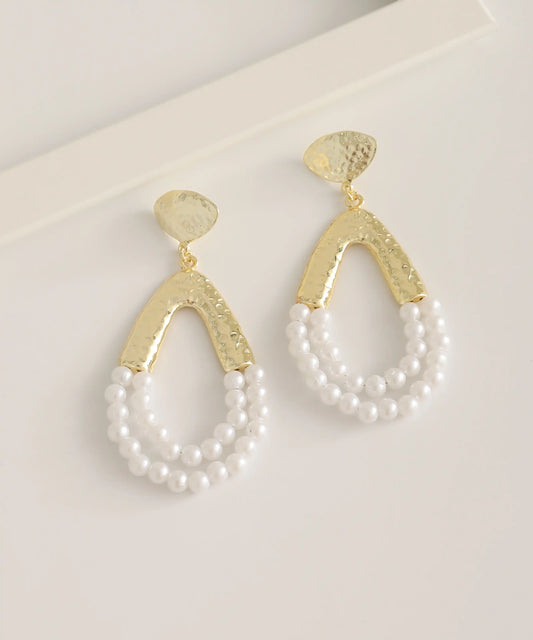 Gold Plated White Drop Earrings