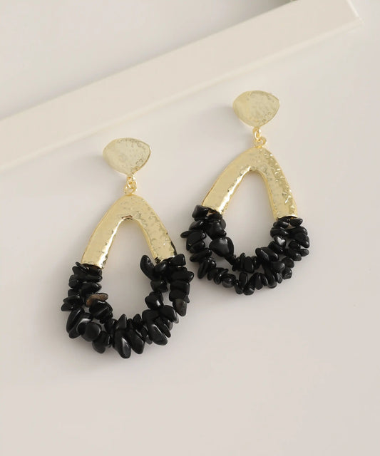 Gold Plated Black Drop Earrings