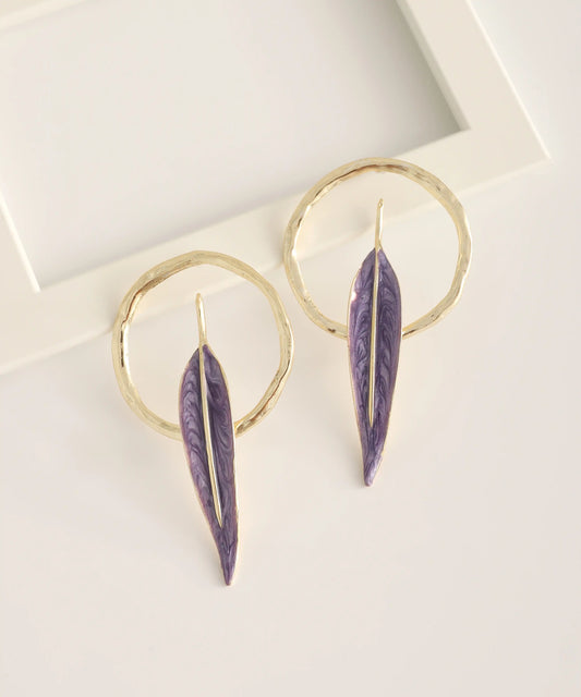 Gold Plated Purple Feather Earrings