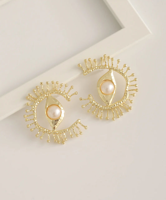 Gold Plated Circle Eye Earrings