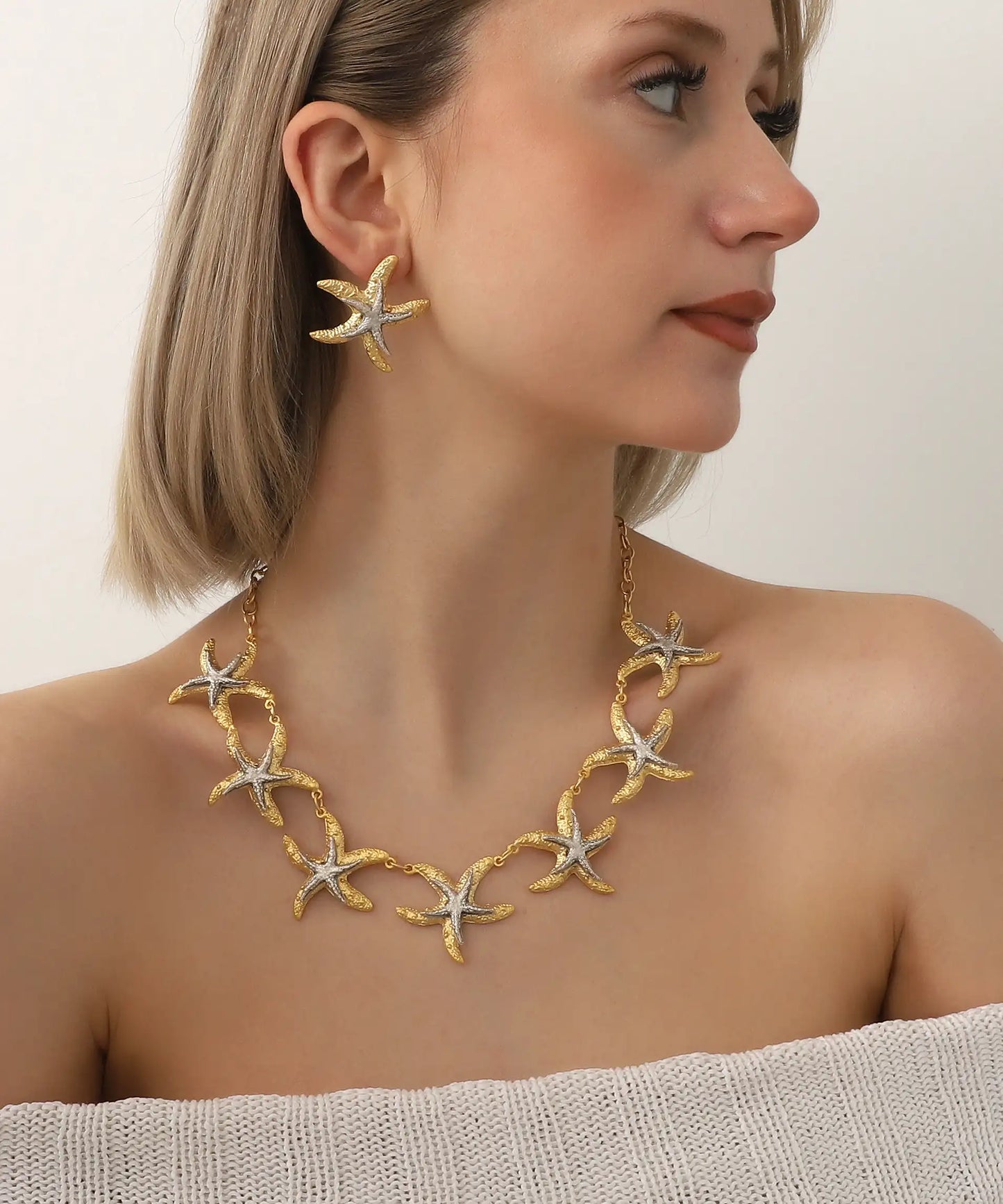 Gold And Silver Plated Starfish Jewelry Set