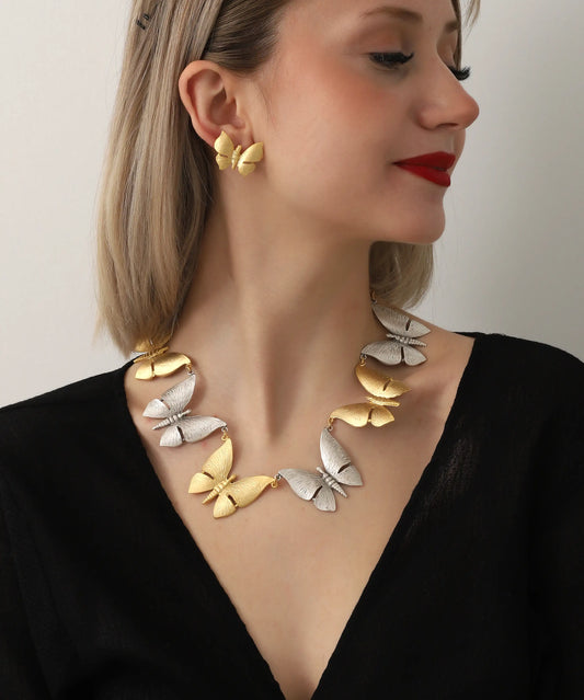 Gold And Silver Plated Butterfly Jewelry Set