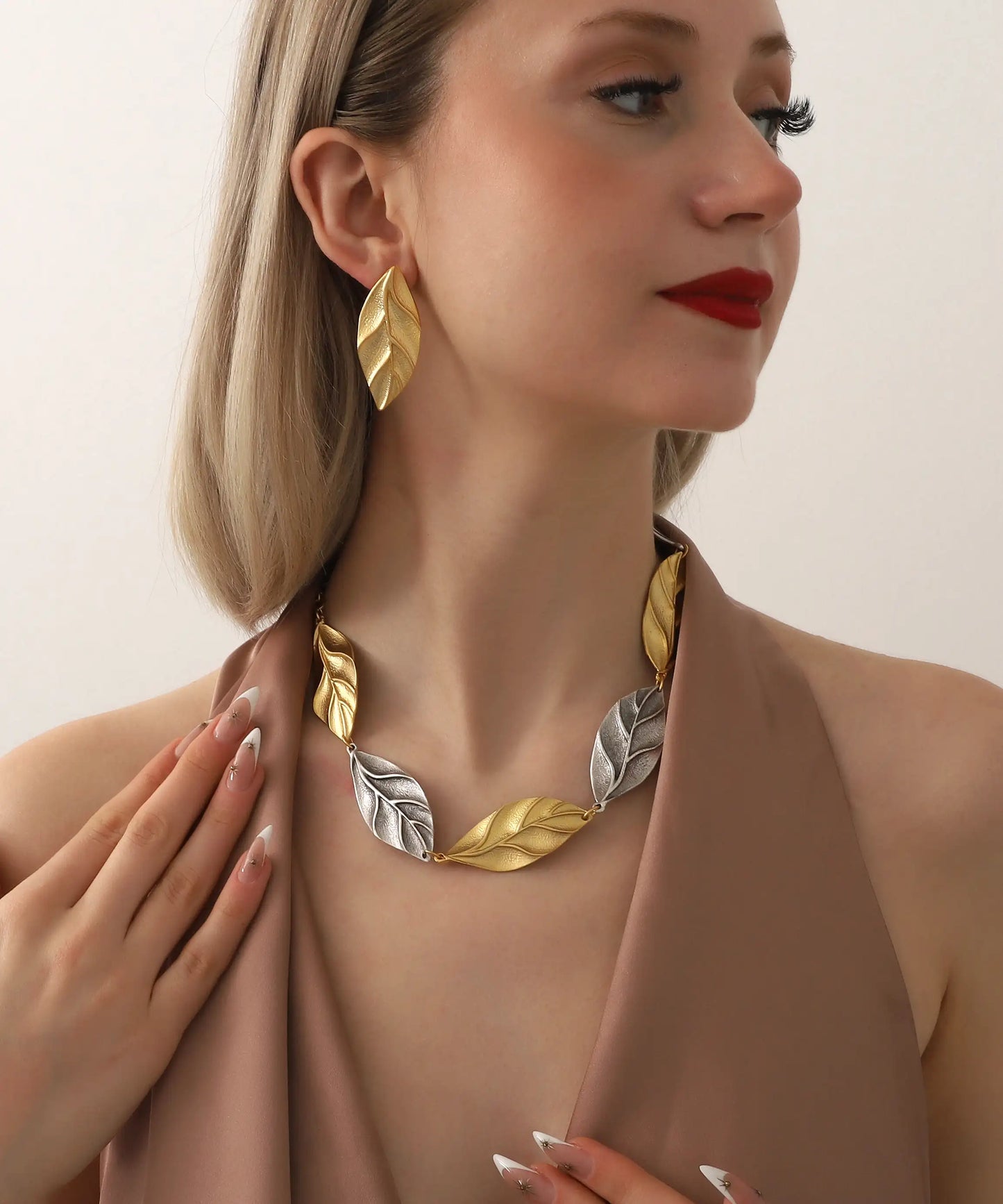 Gold And Silver Plated Leaf Jewelry Set