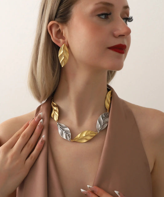 Gold And Silver Plated Leaf Jewelry Set